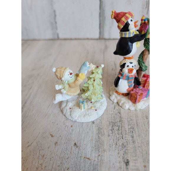 Mini penguin mailbox snowman tree prepare Xmas village accessory decor set - Picture 2 of 8